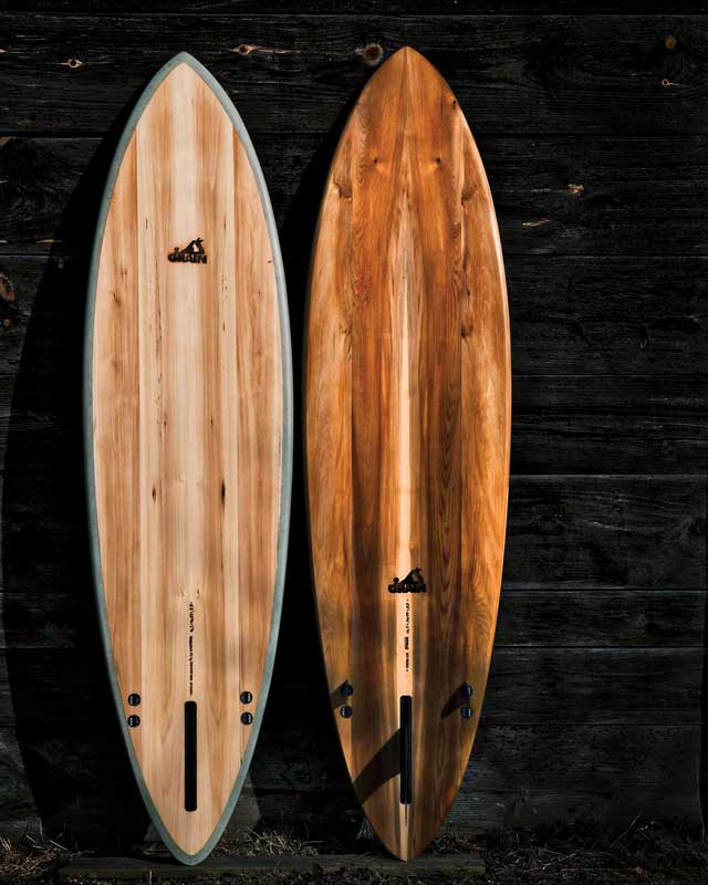 Wood shop grain surfboard