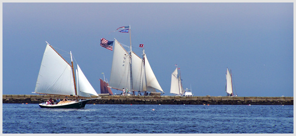 Friendship Sloop sailing in Rockland Harbor