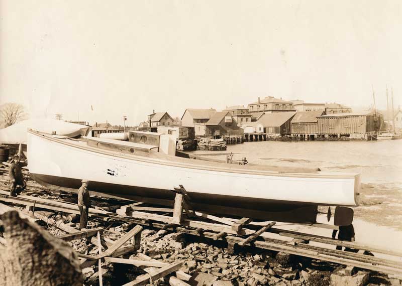 This early motorized lobsterboat, 40 feet long and 9 feet wide, was built in the 1920s by Vinalhaven builder L.A. Coombs and is typical of lobsterboats of that era. It had a top speed of 14 mph. Courtesy Penobscot Marine Museum