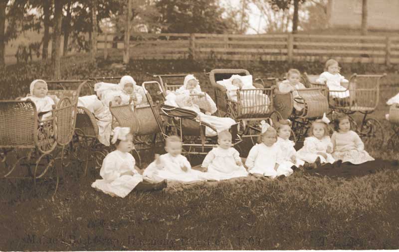 A 1909 postcard titled “Harmony Beauties” features local babies and young children. Courtesy of the Maine Historic Preservation Commission